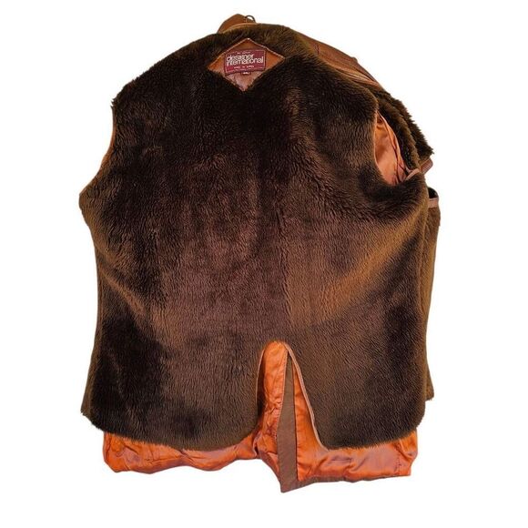 Vintage Designer International Leather Coat 42L Brown 70s Style Zip Liner - Picture 7 of 13